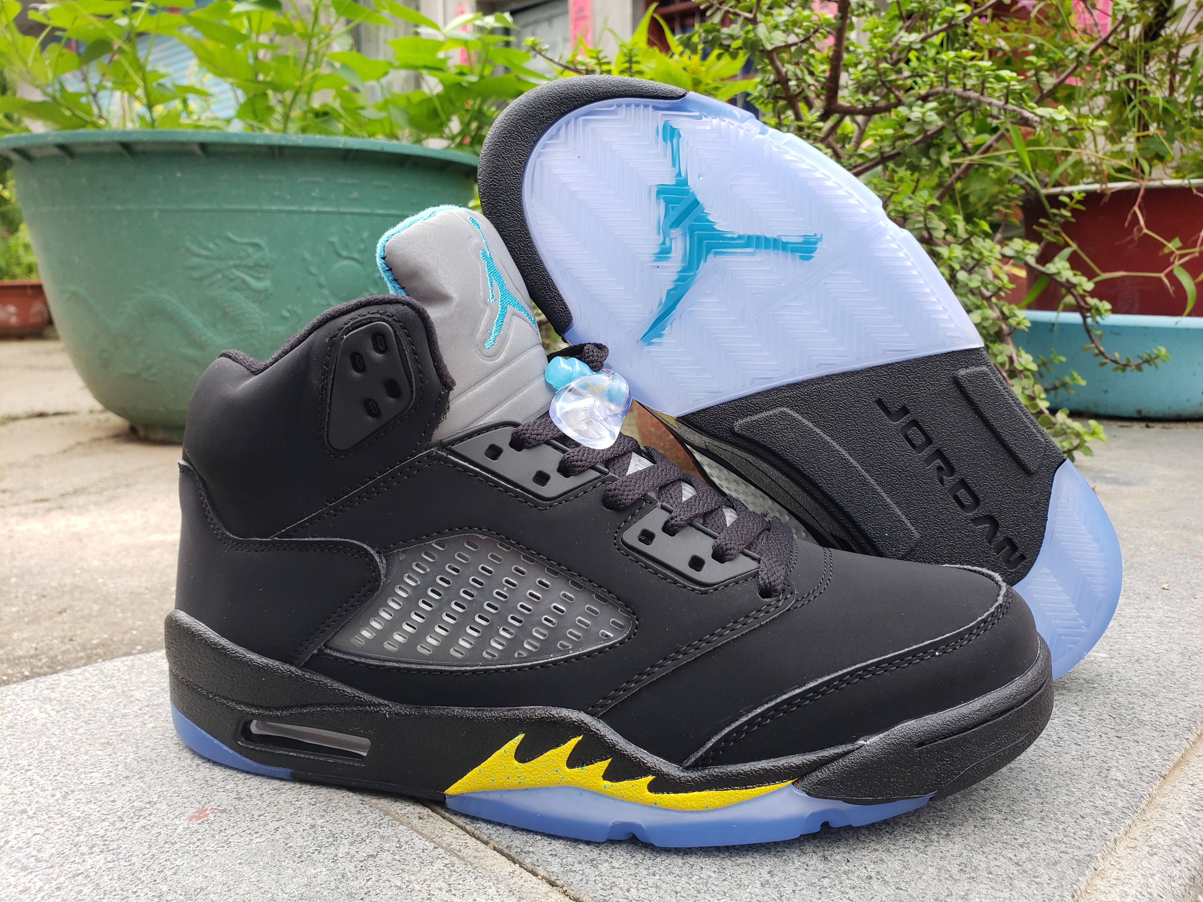 New 2022 Air Jordan 5 Black Yellow Blue Shoes - Click Image to Close